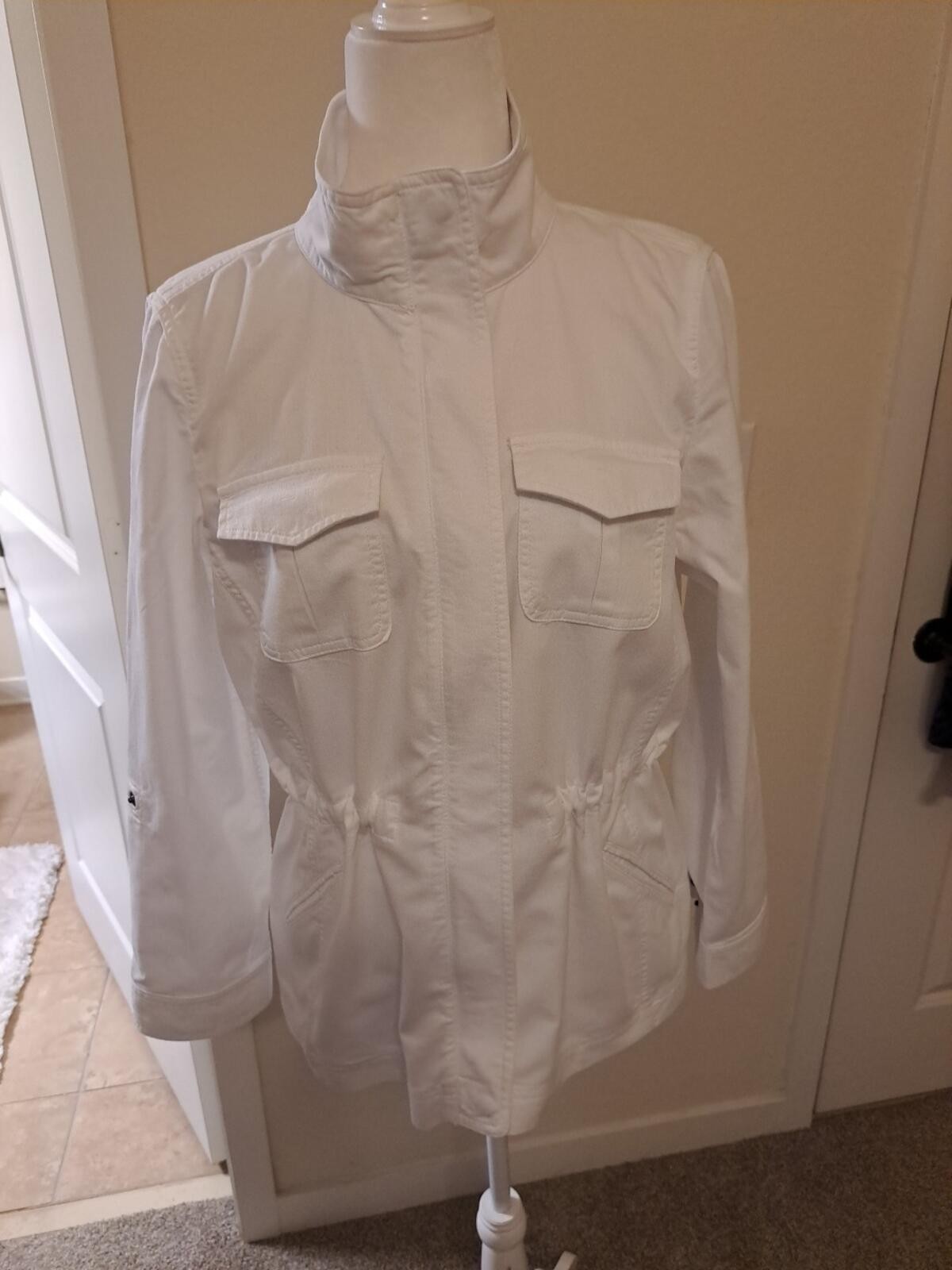 Talbots Casual Cotton Safari Jacket White Petite L EUC Returns Accepted