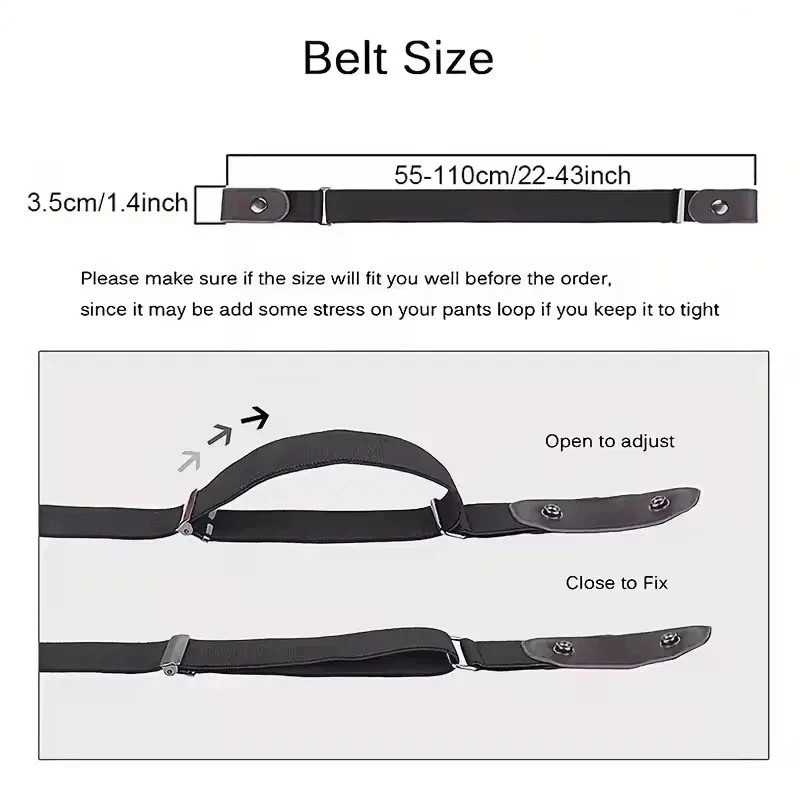 2 Pack No Buckle Elastic Belt Invisible Loop Belt for Jeans Pants