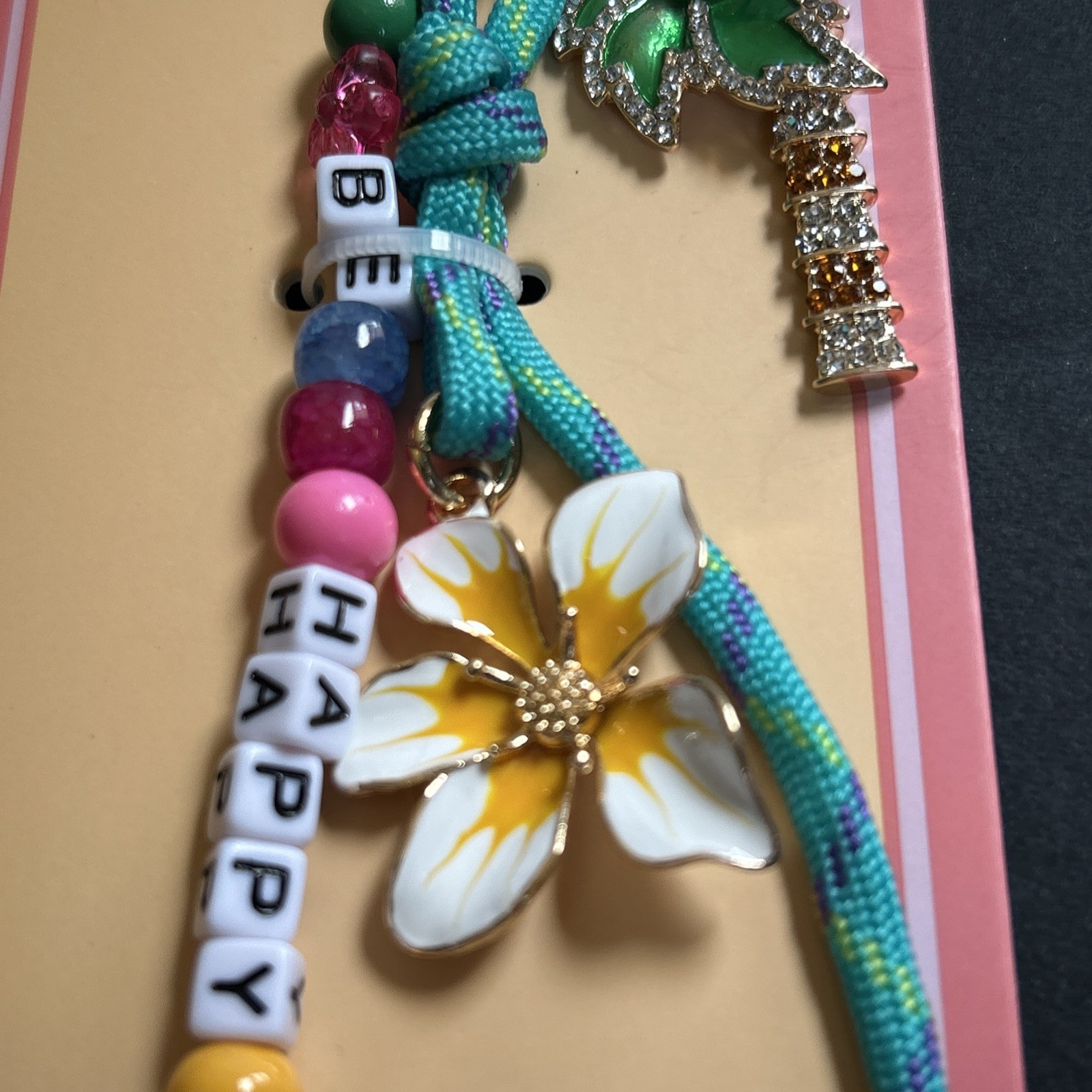 Piper K Tropical Palm Tree Be Happy Bag Charm Keychain