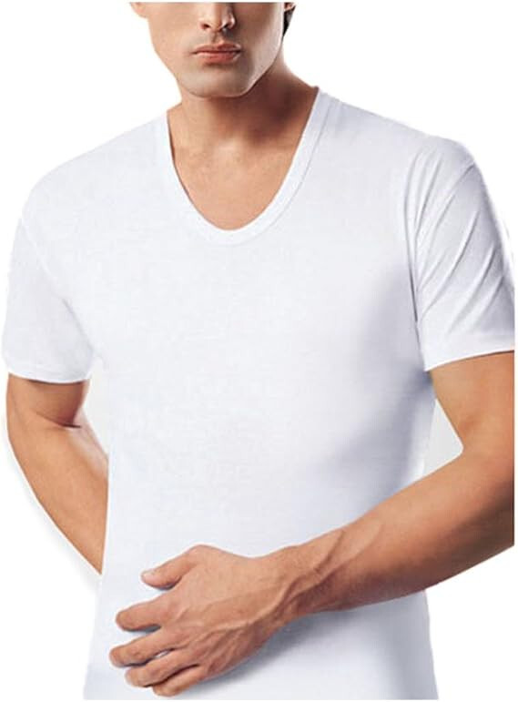 BYC Men’s 100% Cotton Classic Fit White Undershirts U-Neck T-Shirts Pack of 12