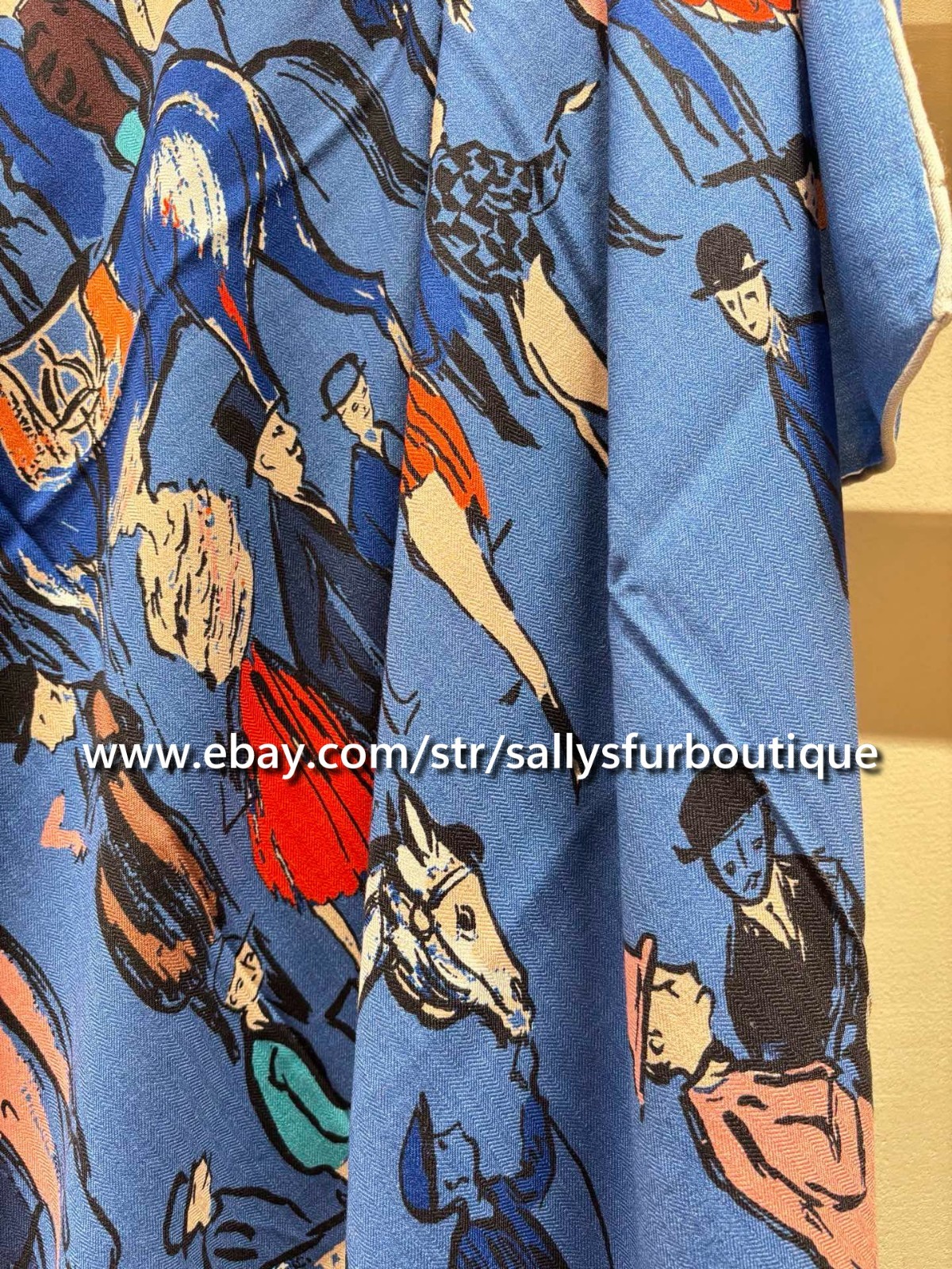 Sallys 70% Cashmere & 30% Silk Wrap Scarf Horses Print Double Face Shawl 53″