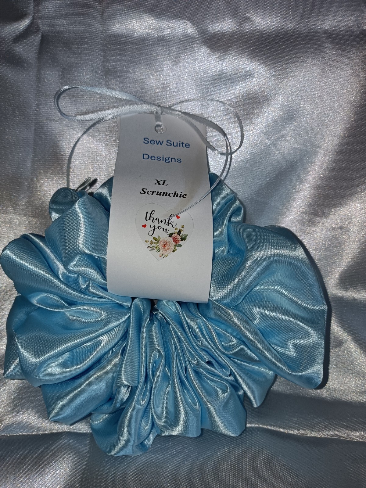 Handmade Women’s Scrunchies size XL Baby Blue Satin Fabric New