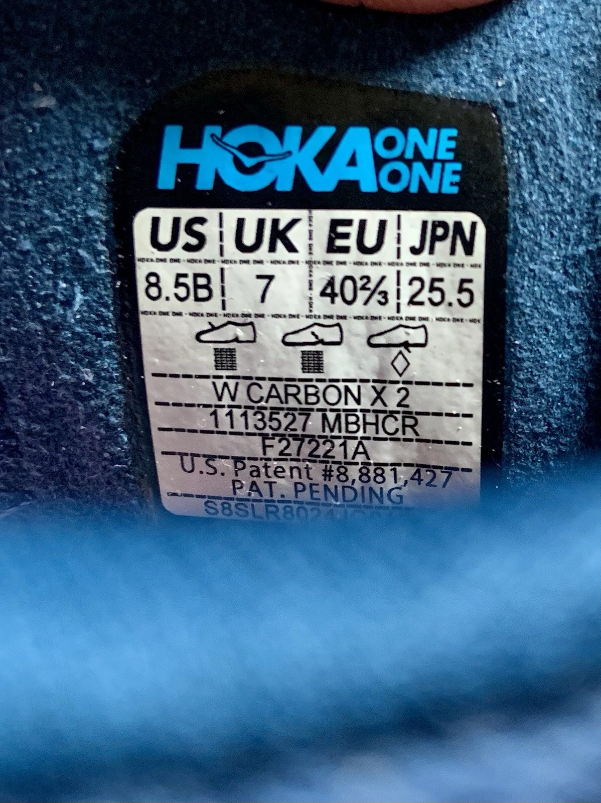 HOKA One One Carbon X 2 Running Shoes Sneakers Women’s size 8.5B blue white