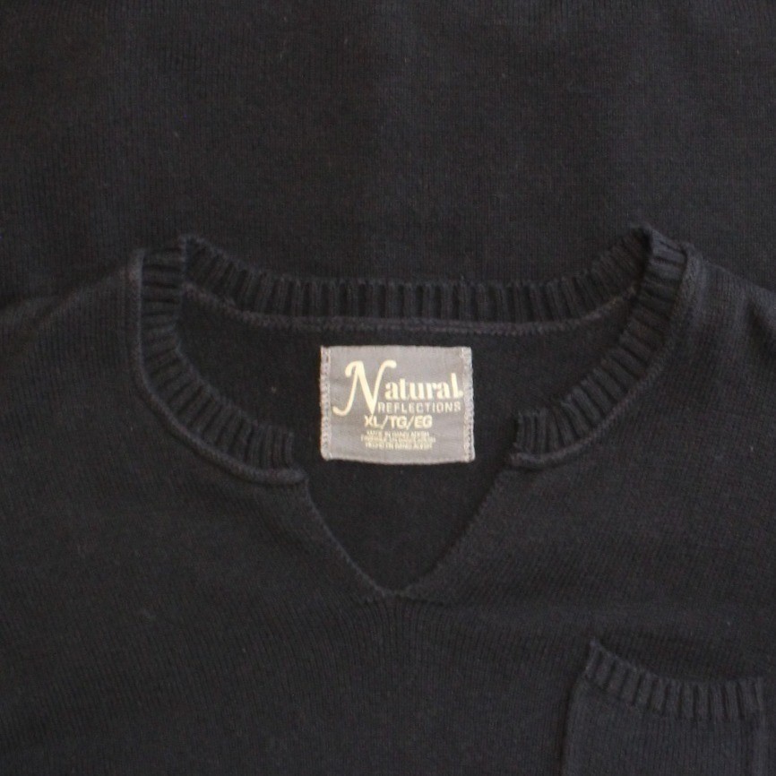 Natural Reflections $XL $49 Black Notched Neck Chest Pocket Cotton Blend Sweater