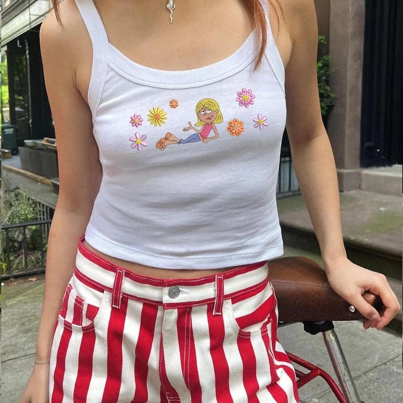 Cute Lizzie Mcguire Embroidered Spaghetti Strap Tank Top