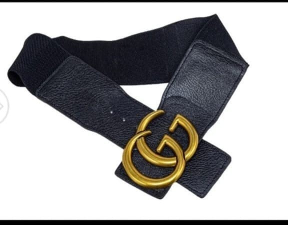 Women’s Fashion ,3″Wide Elastic Faux Leather Cinch Waist Belt Gold Buckle