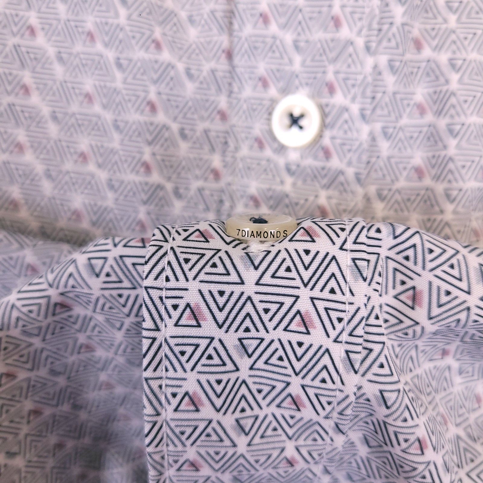 7d 7 Diamonds Shirt Men Small Button Up Geometric 4 Way Stretch Trim Contrast