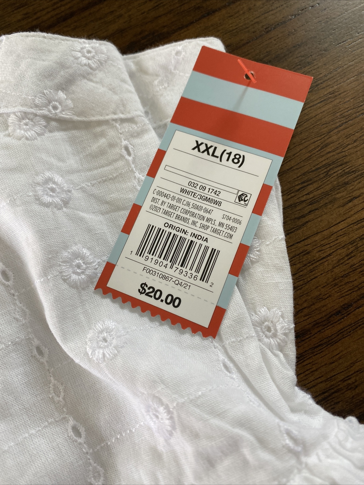 White Girls’ Tie-Back Sleeveless Woven Dress – Cat & Jack, Size XXL (18), Cotton