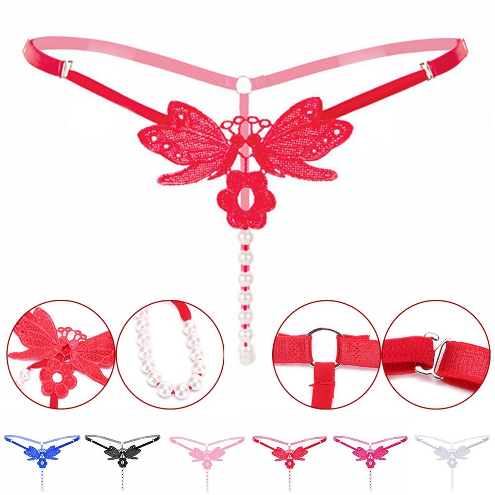 Sexy Women Lace Pearl Thong G-string Panties Lingerie Underwear Crotchles T-back