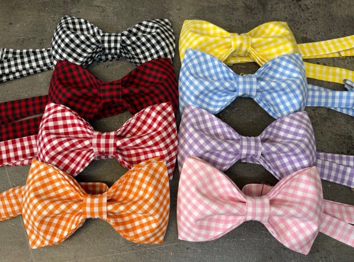 NEW Custom Mens Gingham Bow Tie Pre-tied Adjustable Gift Blue/White Check