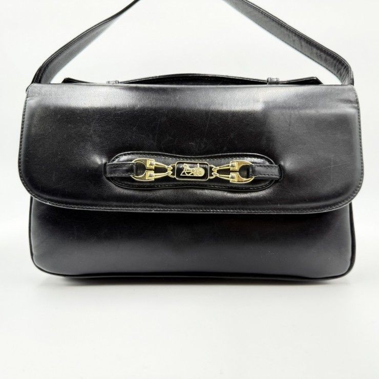 CELINE (Celine) Carriage Hardware Vintage Shoulder Bag Leather Black Gold Hardwa
