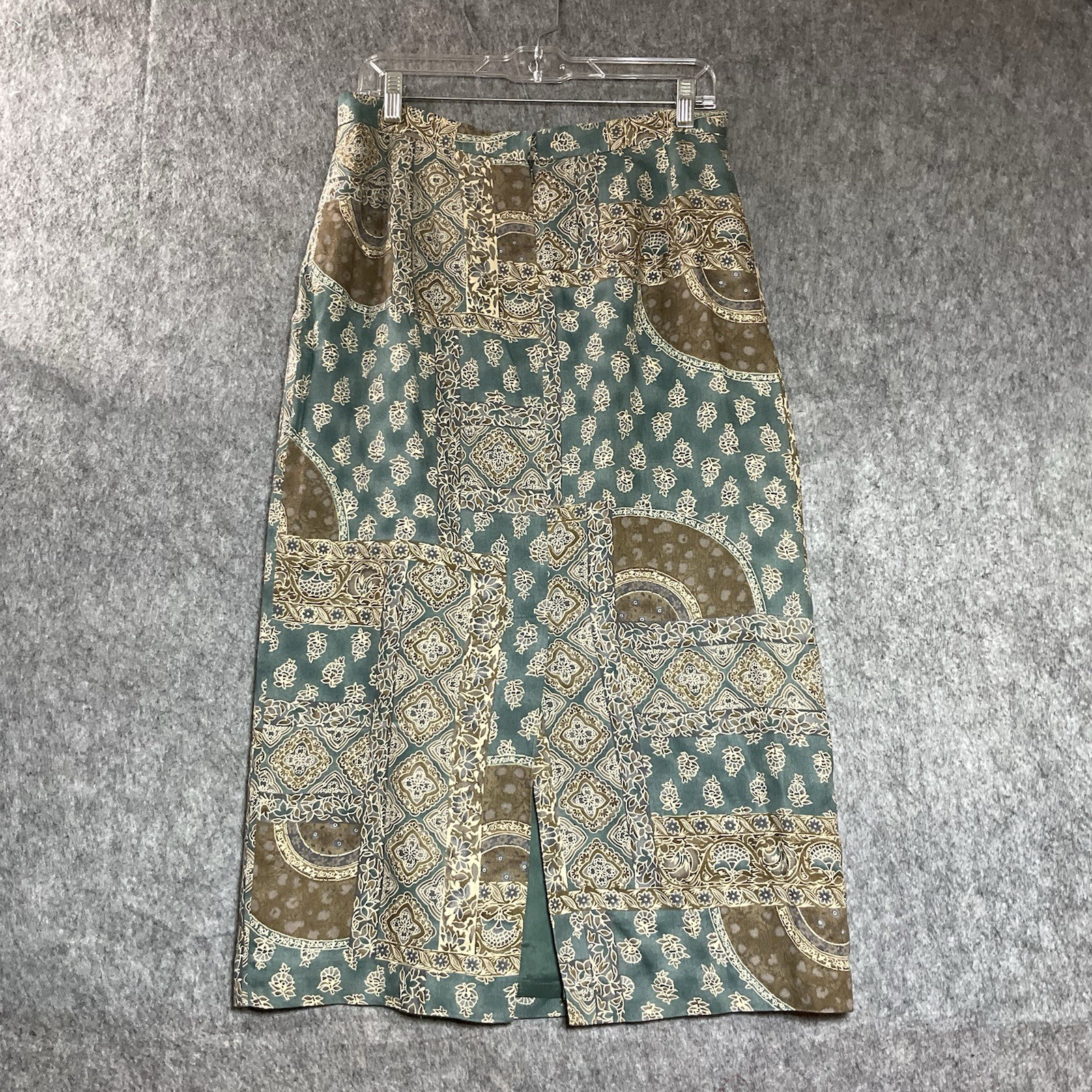 Talbots Skirt Womens Medium Green Geometric Wool Blend Maxi Capsule Cottage