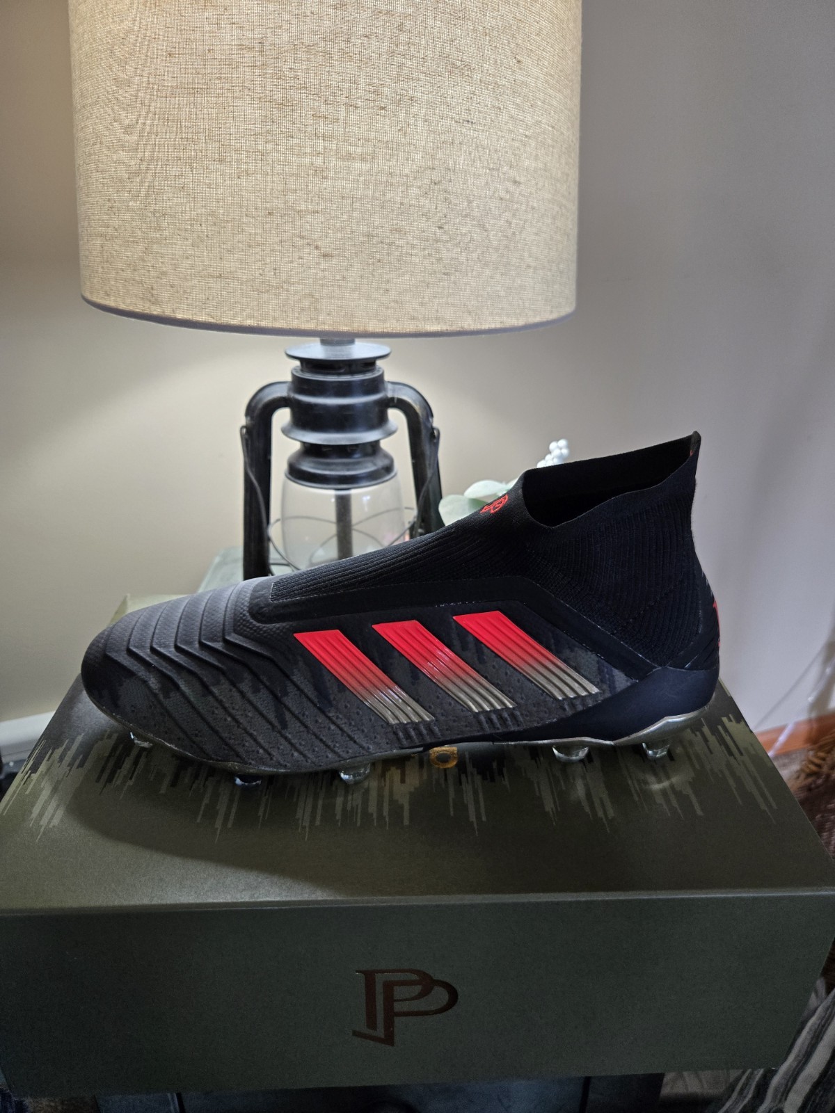 adidas Predator 18+ FG Soccer Cleats Black/Red Camo CM7870 Slip-On