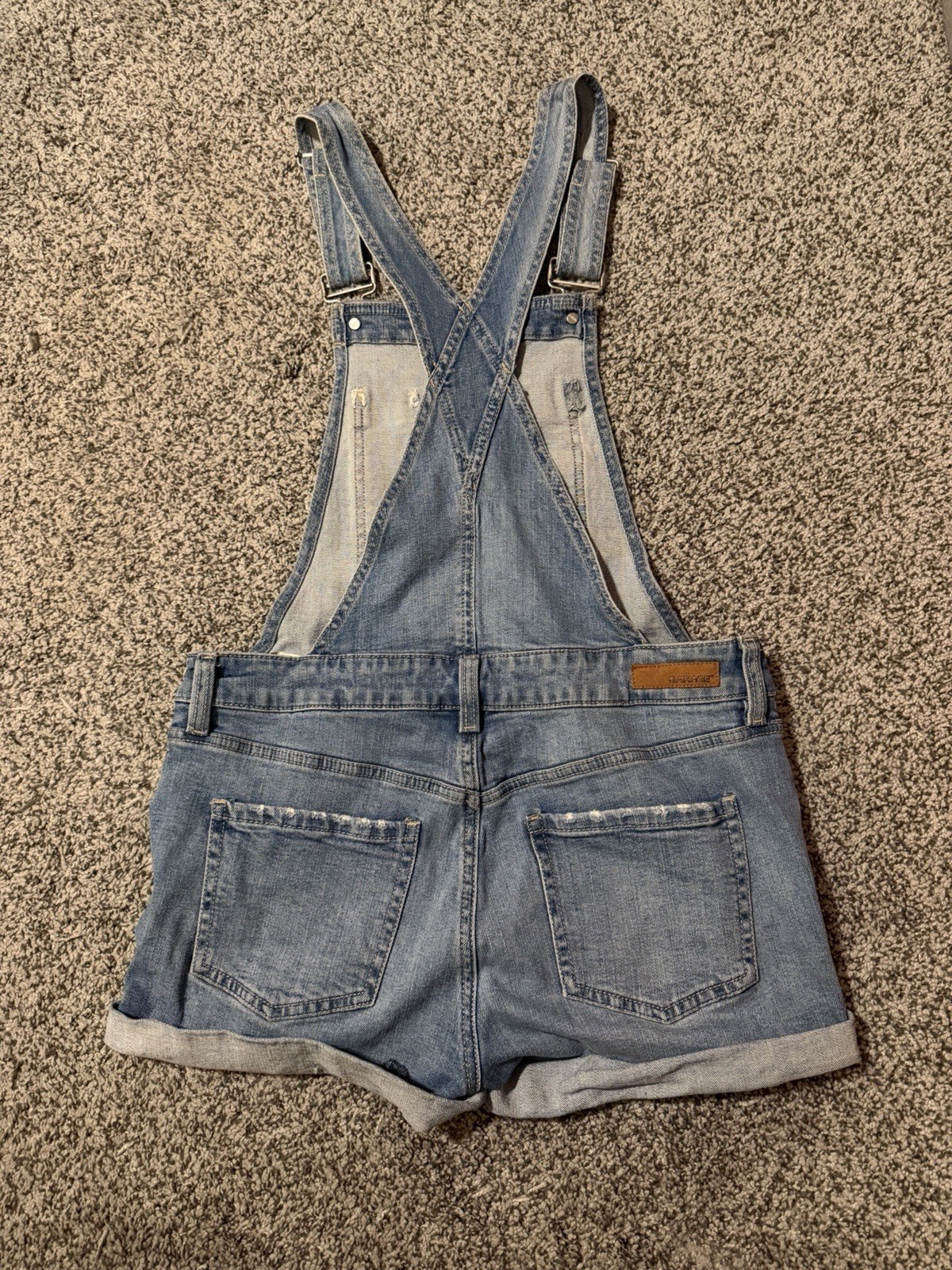 Garage Blue Denim Overall Shortalls Romper Sleeveless Pockets Button S/P