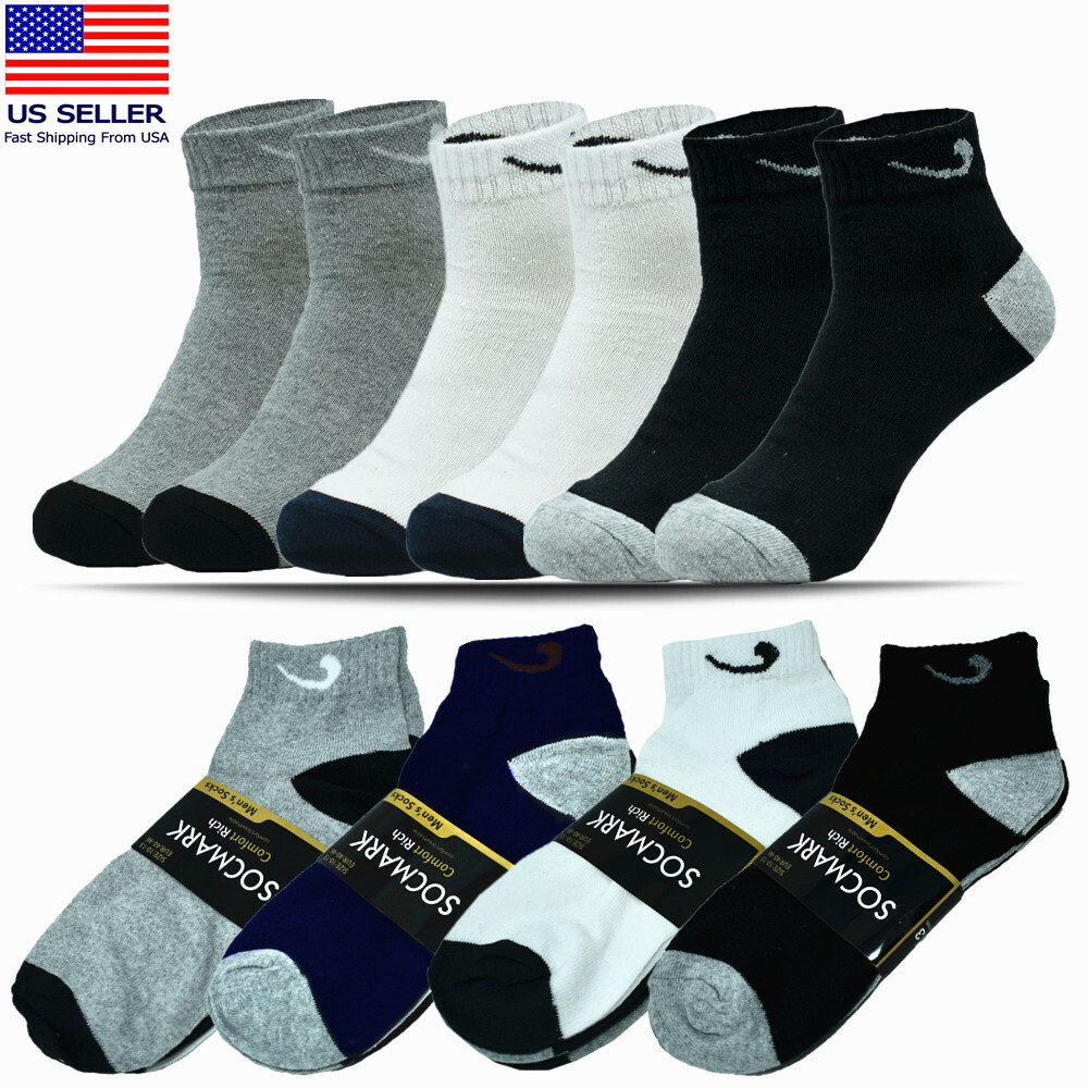 Men Ankle Low Cut Quarter Crew Athletic Sport Casual Socks Cotton 9-13