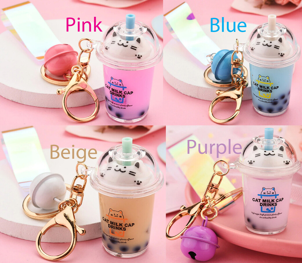Boba Milk Tea Keychain – Moving Boba & Liquid, 4 Colors to Choose, US Seller