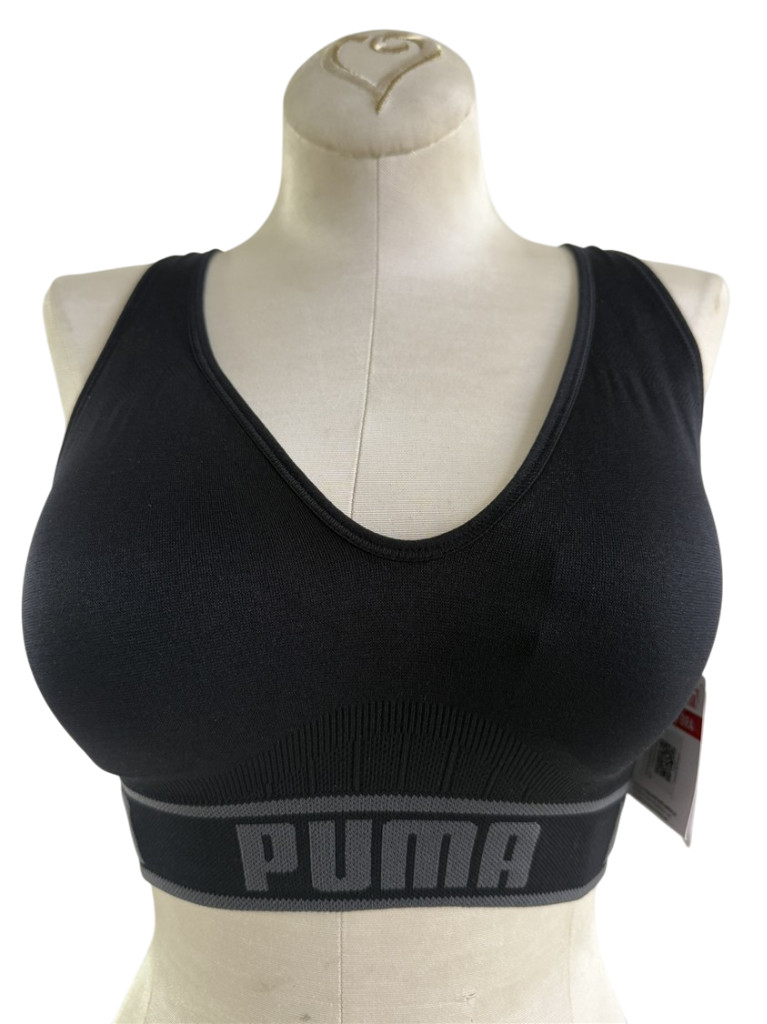 PUMA Sports Bra NEW Padded Seamless Black Women Large Removable Cup Drycell $28