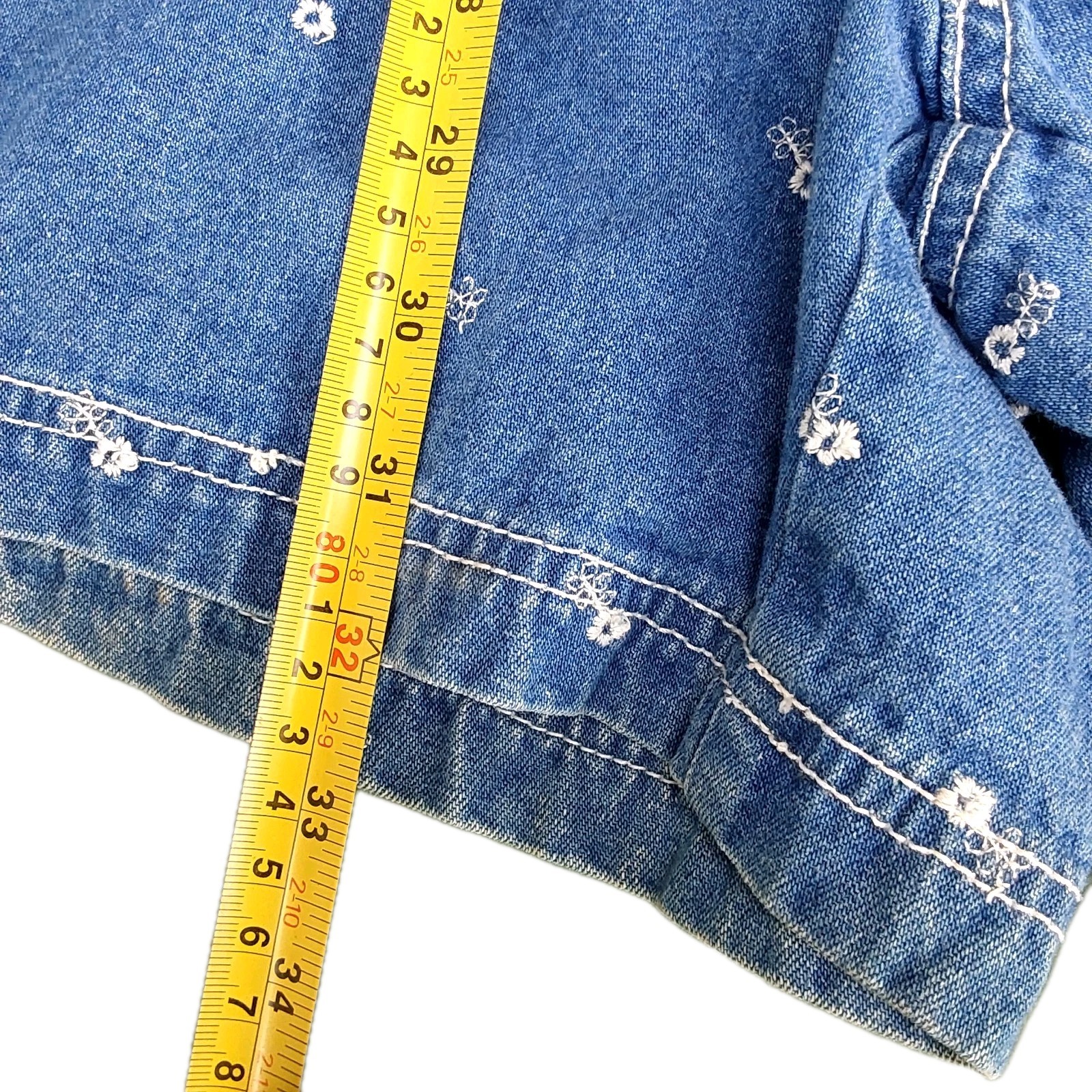 Vtg 90’s Adriana Sport Denim Overall Shortalls Embroidered 32″ Waist Womens Med