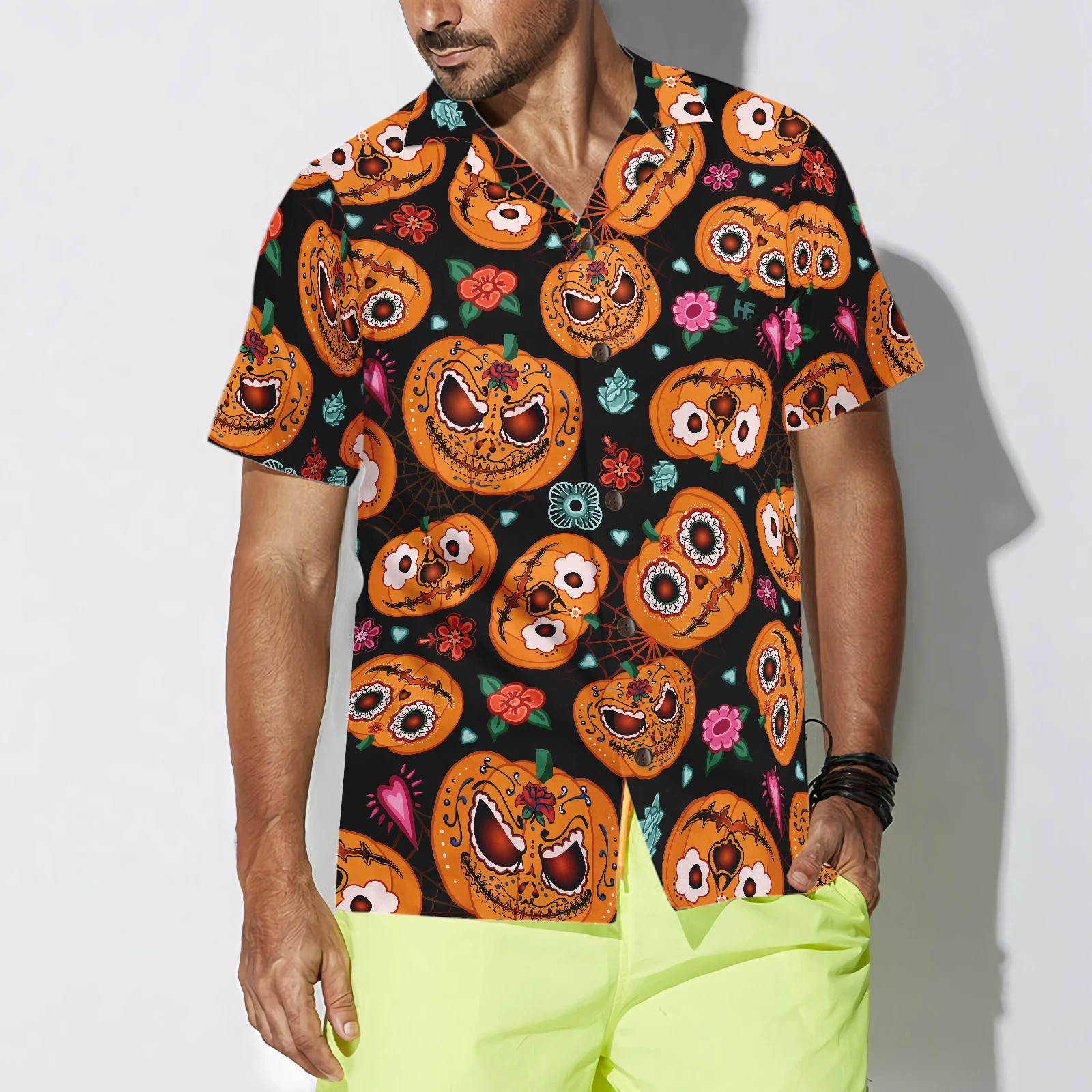 Pumpkin Flower Halloween Theme Hawaiian Shirt