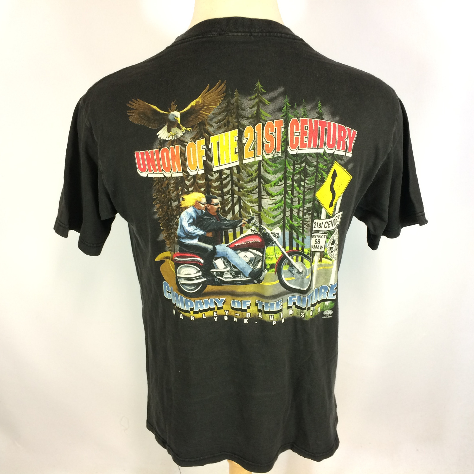 Vintage 80s 90s Harley Davidson Motorcycle Distressed Union Labor Pocket T Shirt