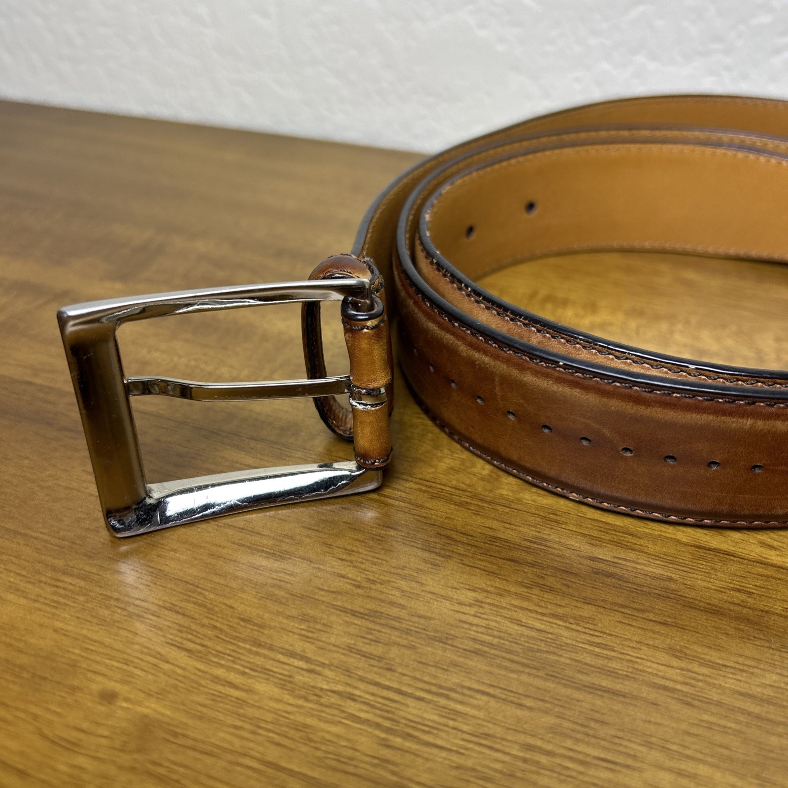 Magnanni Tan Men’s Leather Dress Belt Size 40 Made In Spain 1158