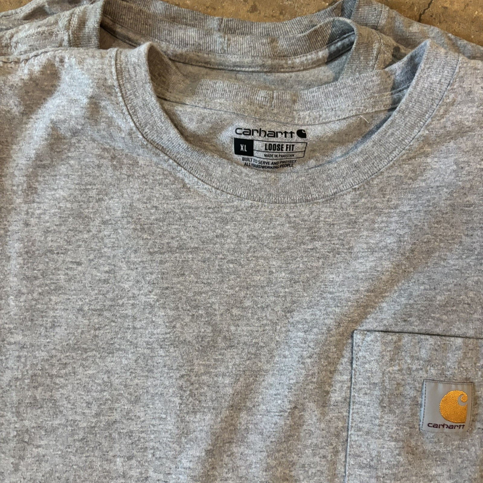 3 Pack of Gray Carhartt Men’s XL Loose Fit Pocket Logo Crew Short Sleeve T-Shirt