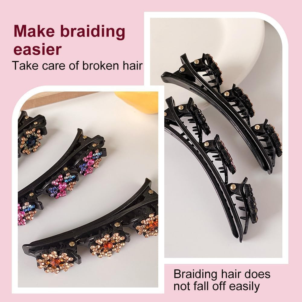2 Pcs Sparkling Crystal Stone Braided Hair Clips, 2025 New Satin Fabric Hair Ban