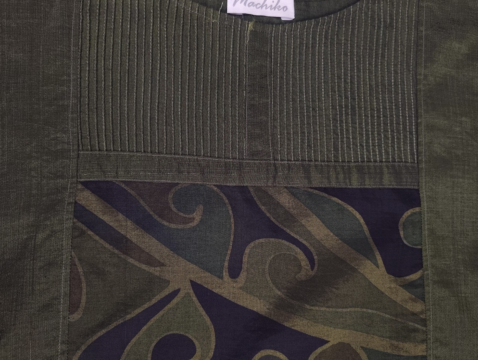 MACHIKO Top Green Silk Blend Asian Art to Wear Lagenlook One Size Kimono Blouse