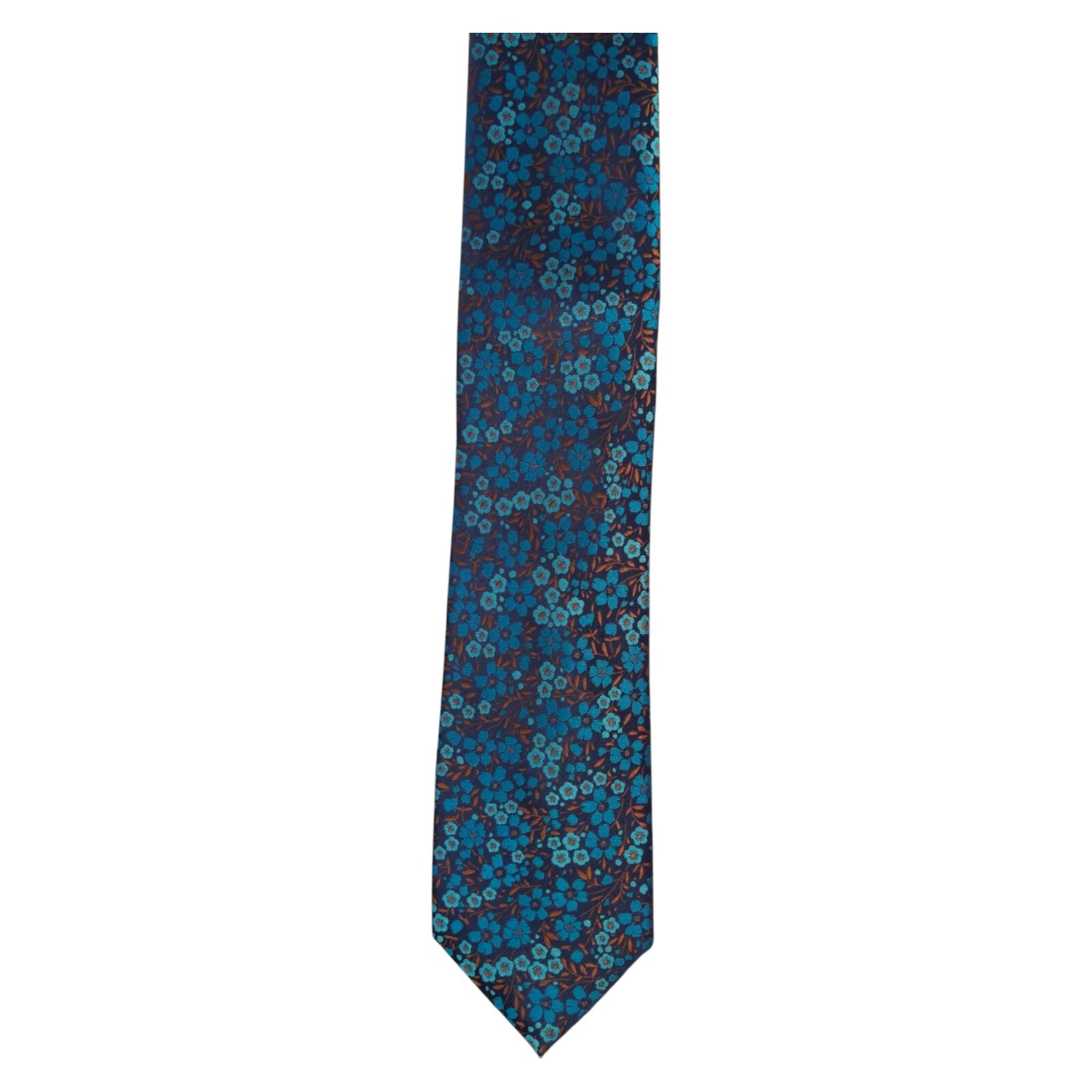 JOSEPH ABBOUD Mens Silk Floral Tie Navy Teal Brown Flowers 3.0 Designer Necktie