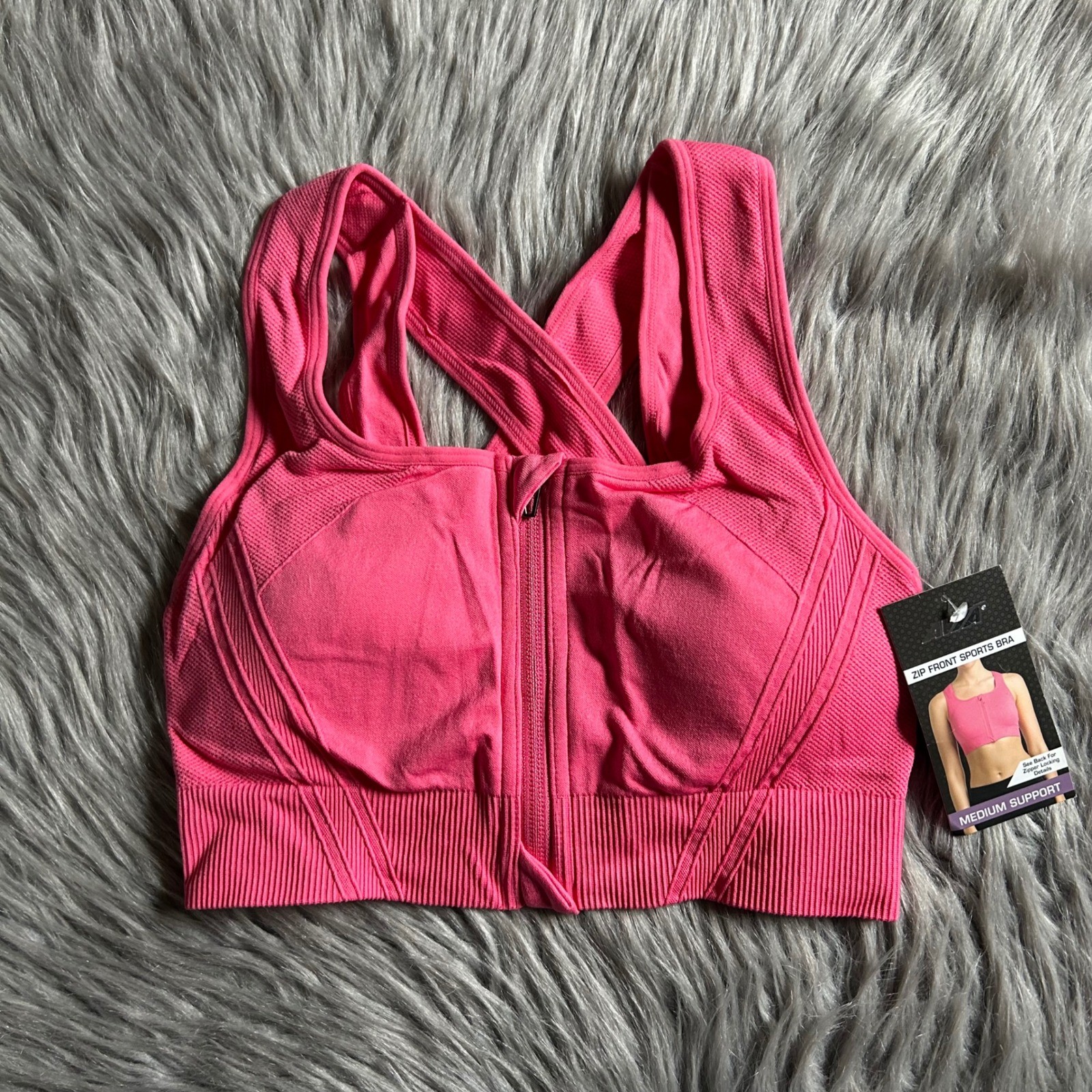 Avia Wireless Sports Bra Womens Size Small Pink Medium Support Front Zip Closure