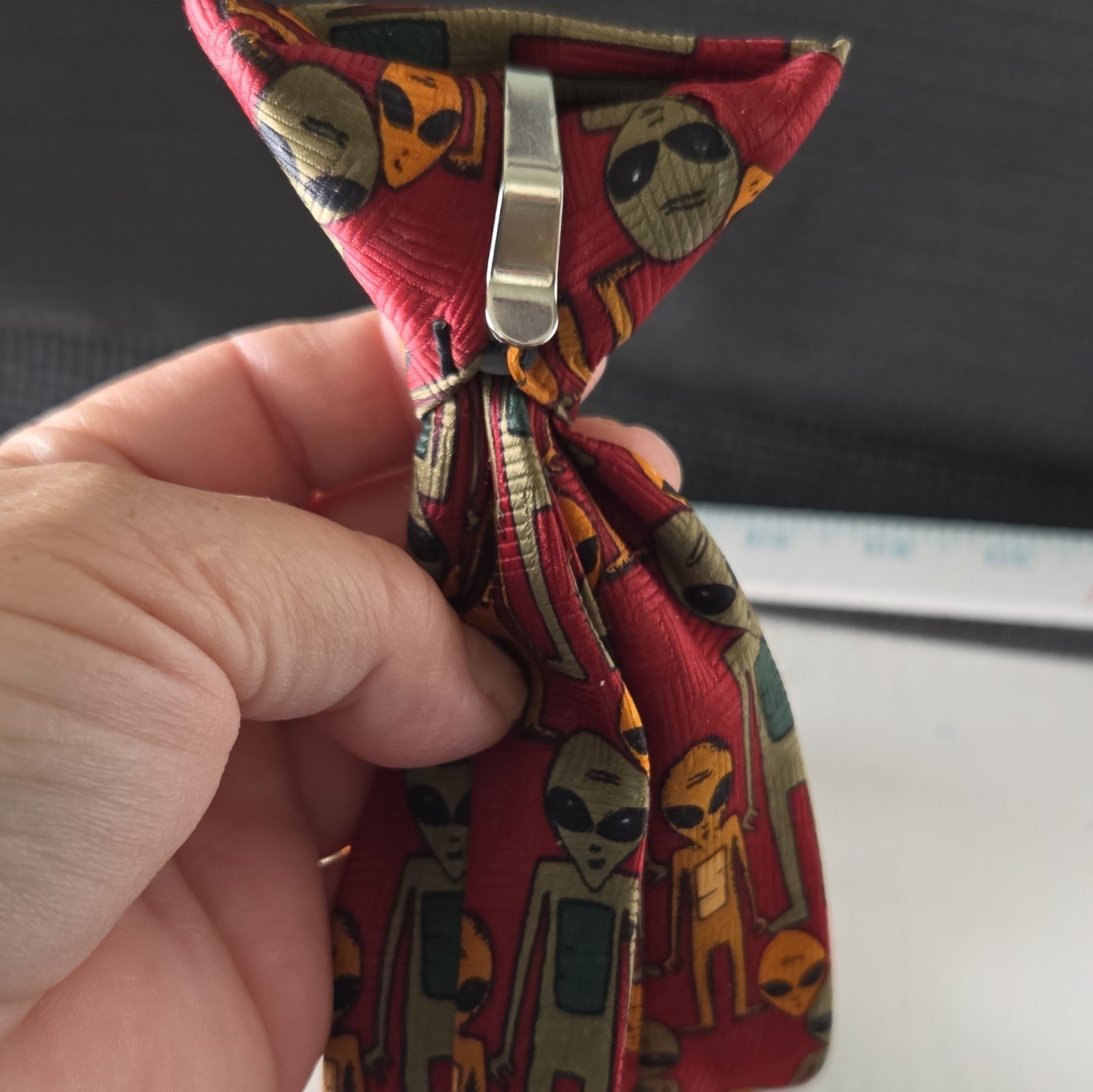 Herringbone Children’s Red Alien Novelty Zipper Clip-On Tie Polyester