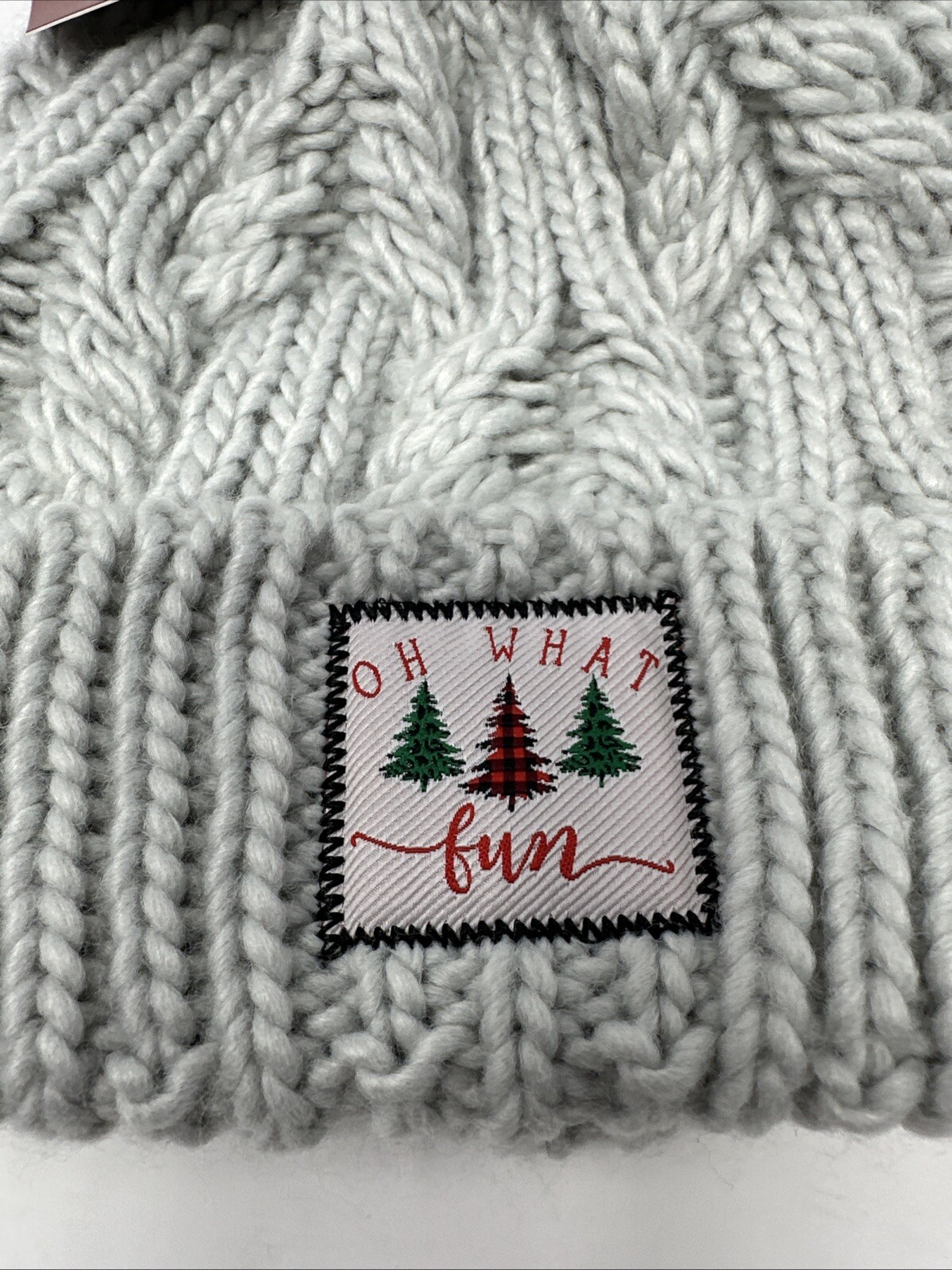 Christmas Tree Beanie Knit Pom Beanie Gray Knit – One Size Fits All Faux Fur
