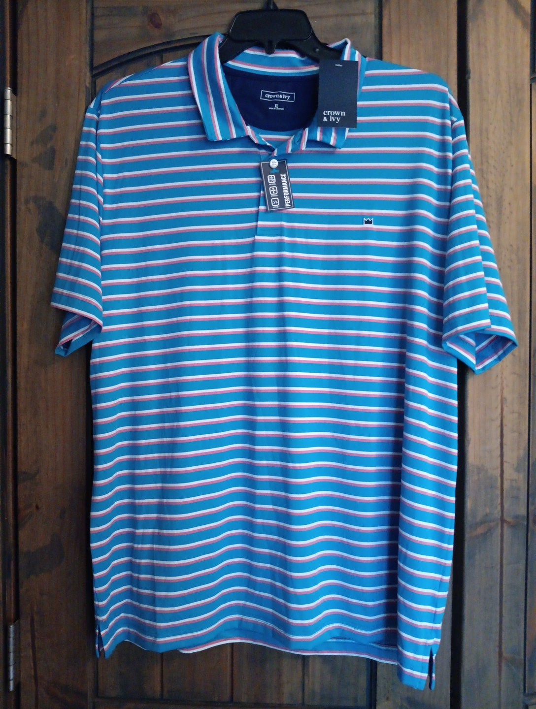 Crown And Ivy Mens Short Sleeve Performance Polo Shirt Striped XL NWT