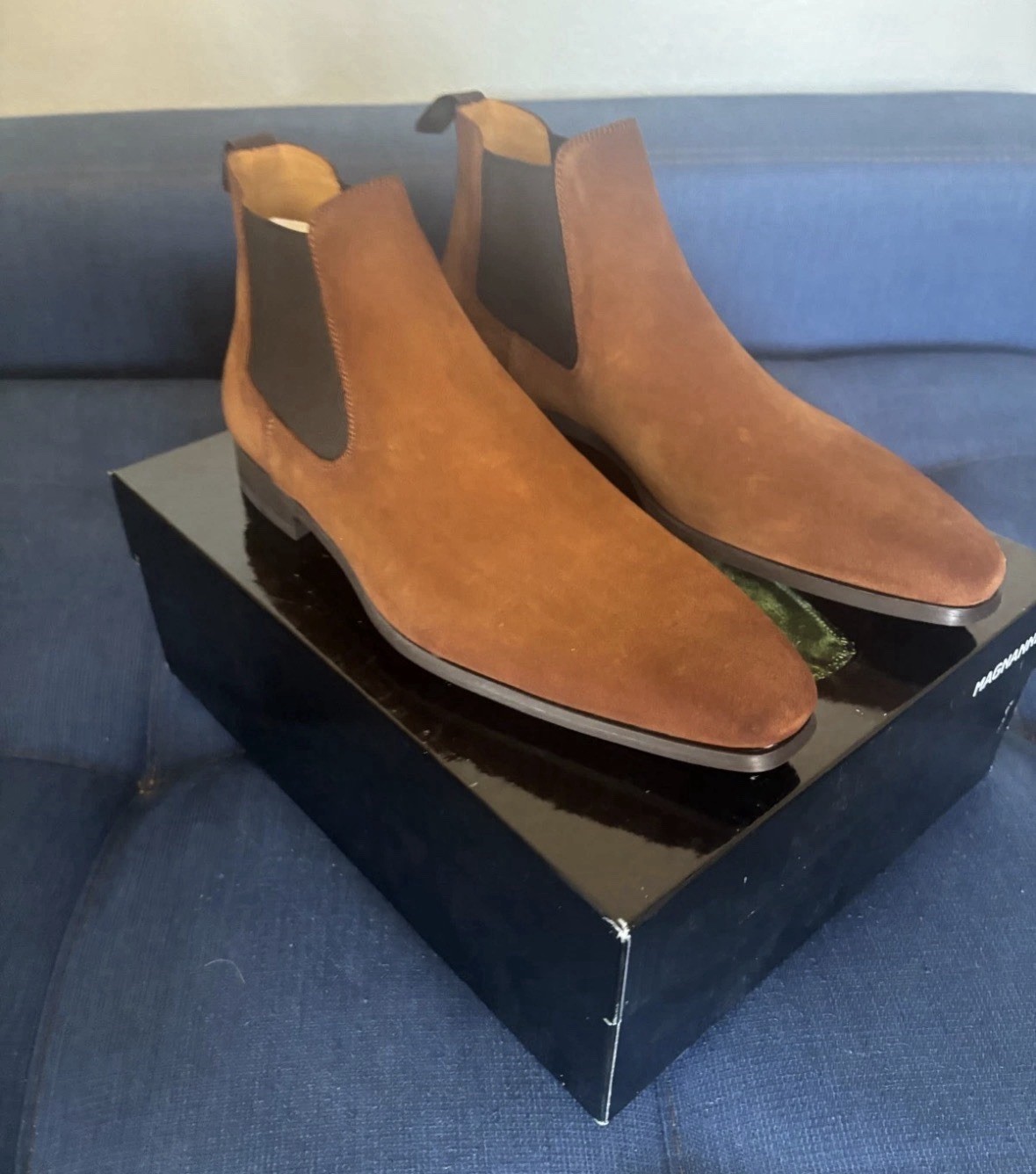 $495 Magnanni Mens Cognac Suede Chelsea Dress Ankle Boot Made in Spain Size 12