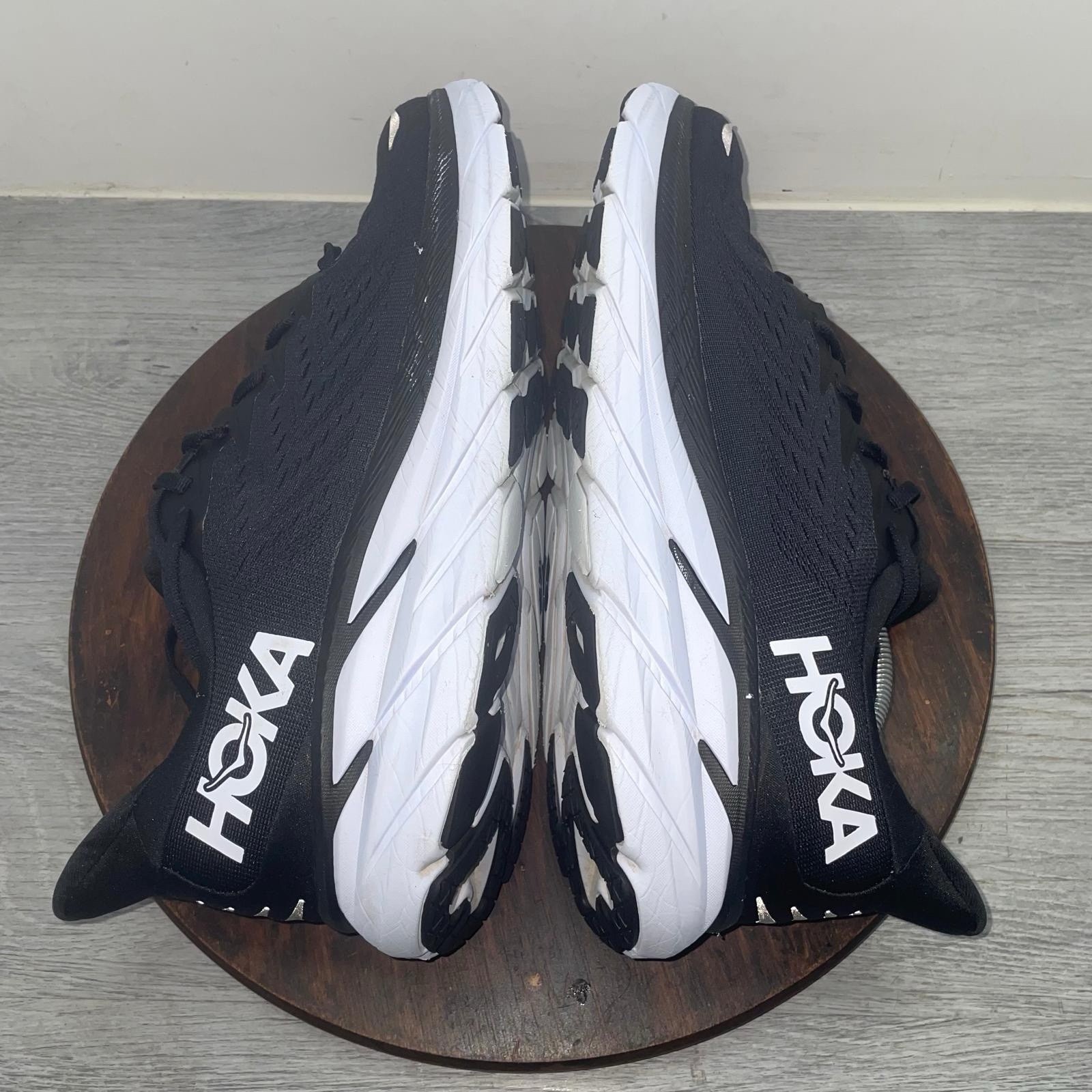 Hoka One One Clifton 8 Men’s 12.5 Black White Athletic Running Shoes Sneakers