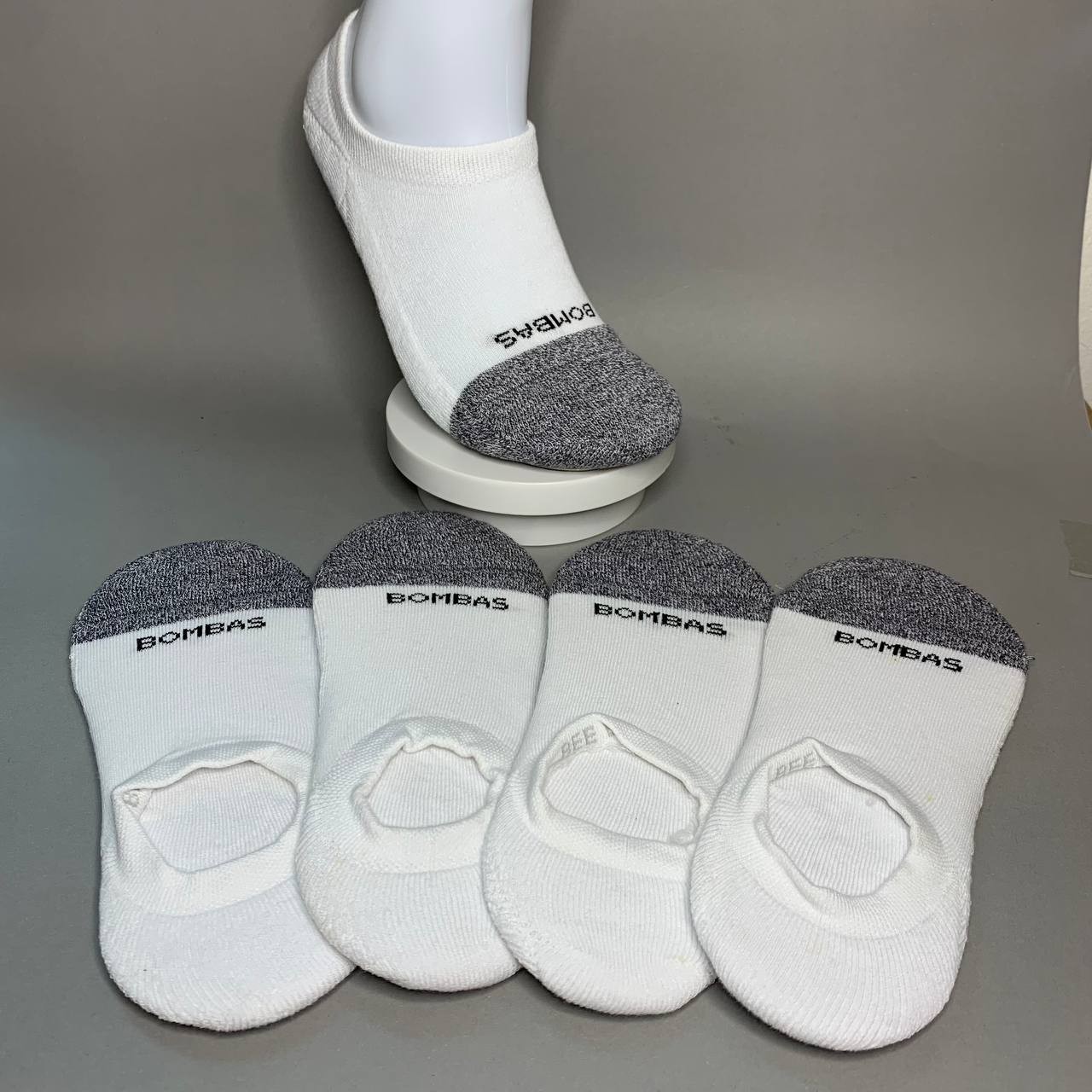 BOMBAS White No Show Socks Cushioned Everyday Unisex Size M, L 4 Pairs New