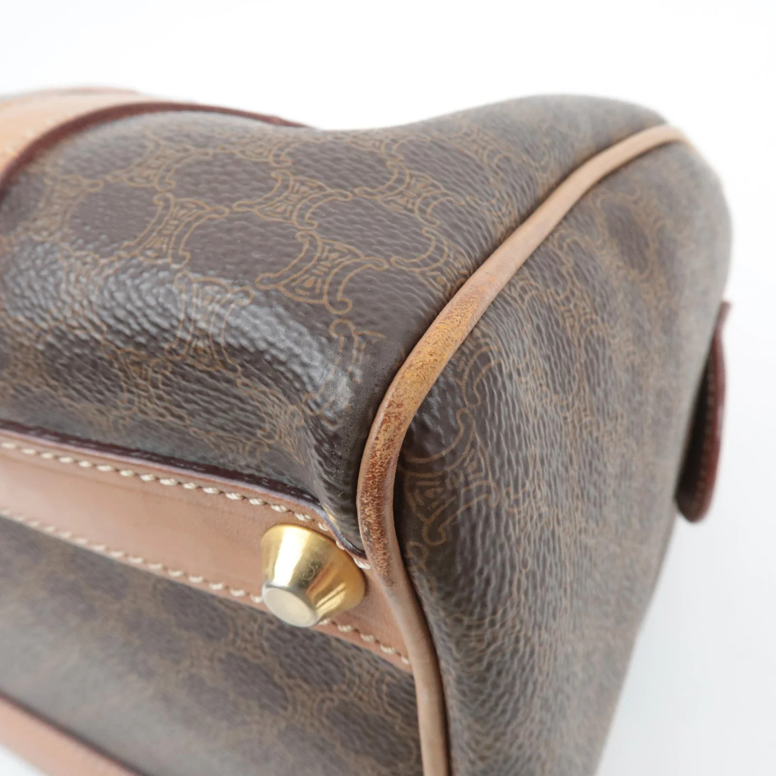 CELINE Macadam PVC Leather Handbag Brown Gold HDW Authentic