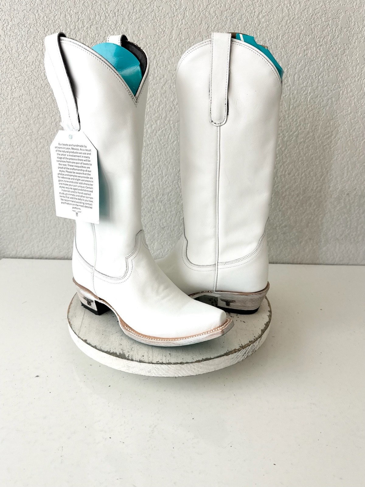 Lane EMMA JANE White Cowboy Boots Western Cowgirl Mid Calf Tall Snip Toe Sz 7