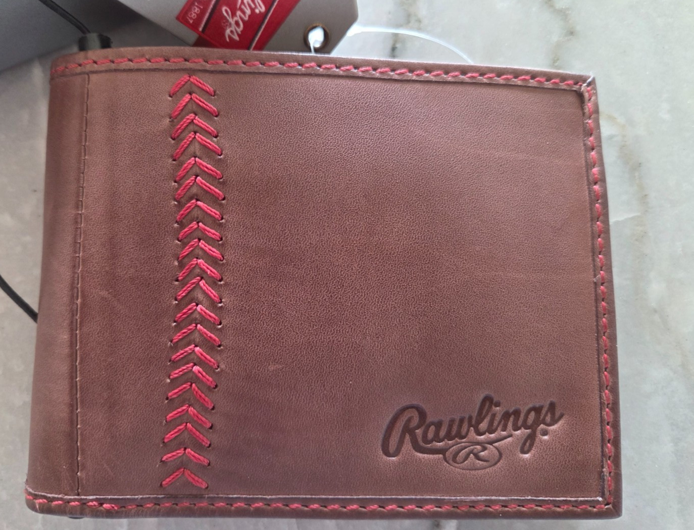 NEW NWT Rawlings Dark Brown Tanned Leather Baseball Stitch Wallet for Men
