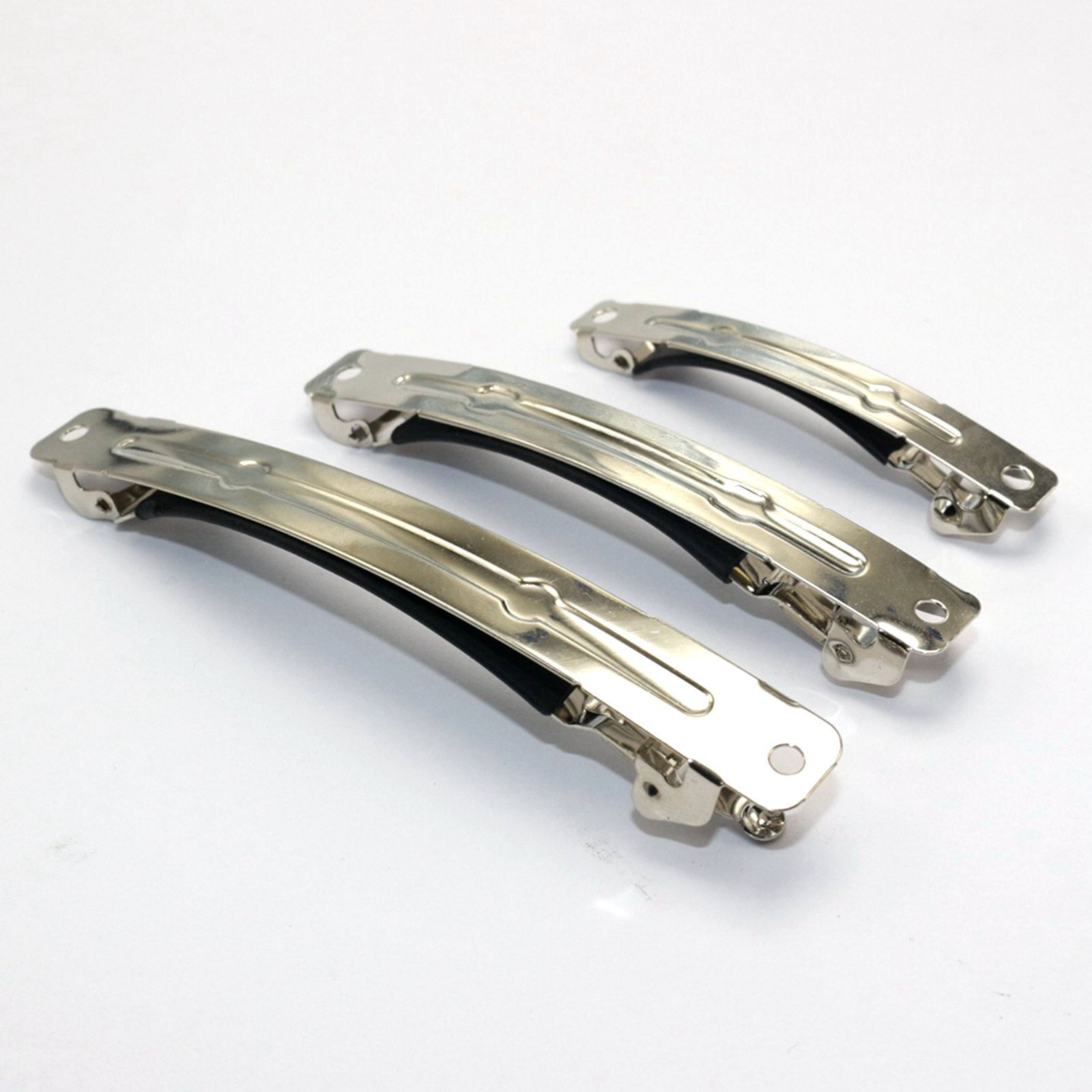 5 Pcs Silver Metal Blank French Hair Clip Barrette Rubber Cover 2.4″ 3.2″ 4″