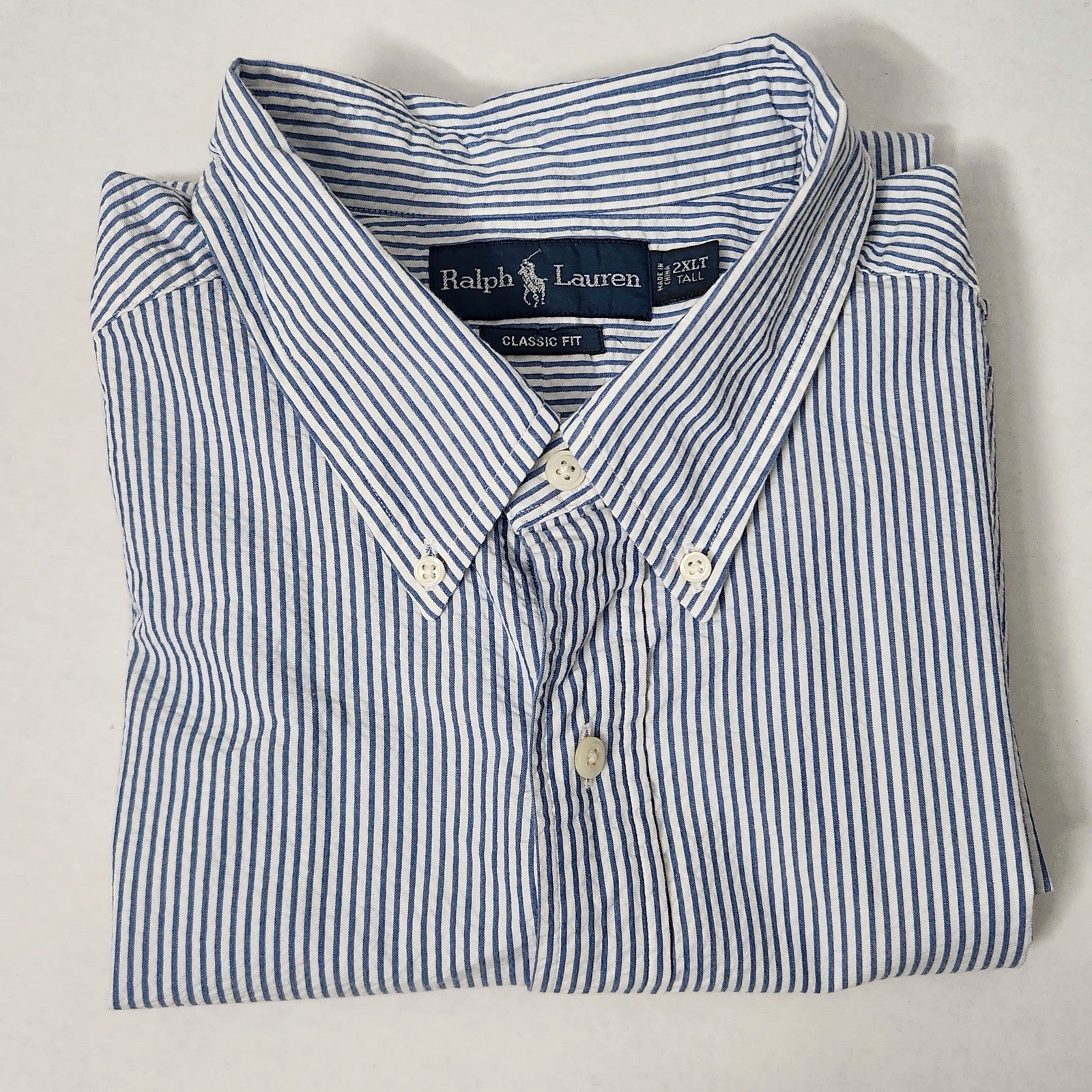 Ralph Lauren Men’s Classic Fit Blue/White Stripe SS Dress Shirt 2XLT