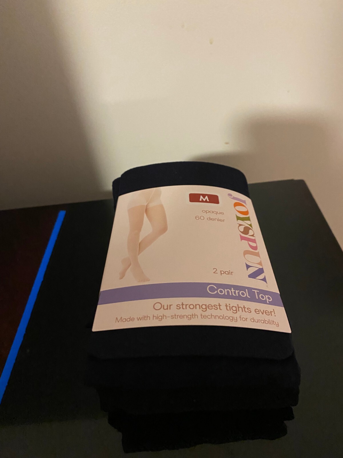NEW WOMEN’S SIZE MEDIUM JOYSPUN 2 PACK NAVY/BLACK OPAQUE TIGHTS 60 DENIER