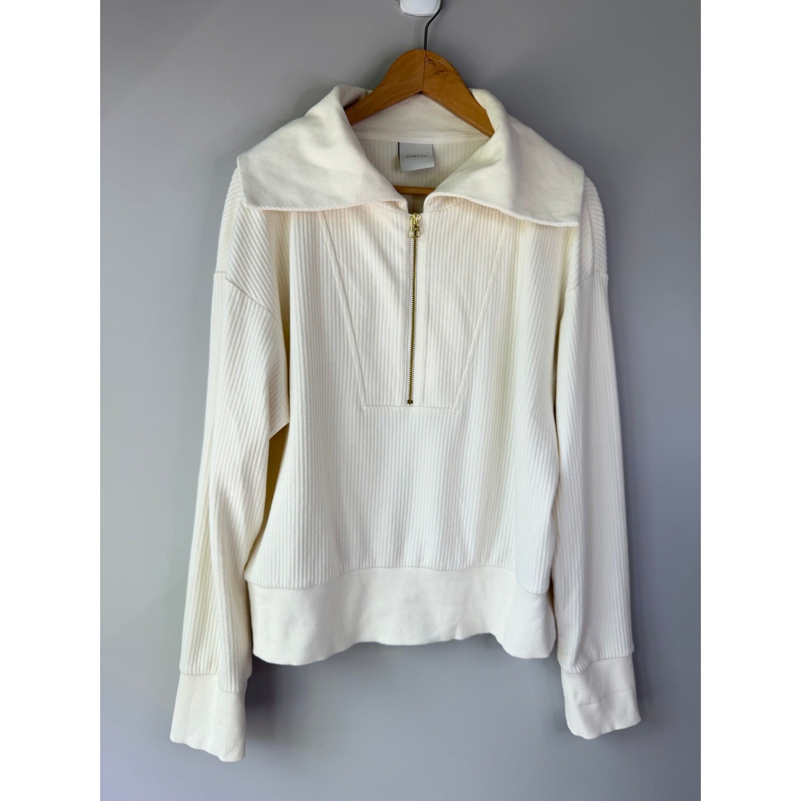Varley Size XL Ribbed Half Zipped Pullover Sweatshirt Cream
