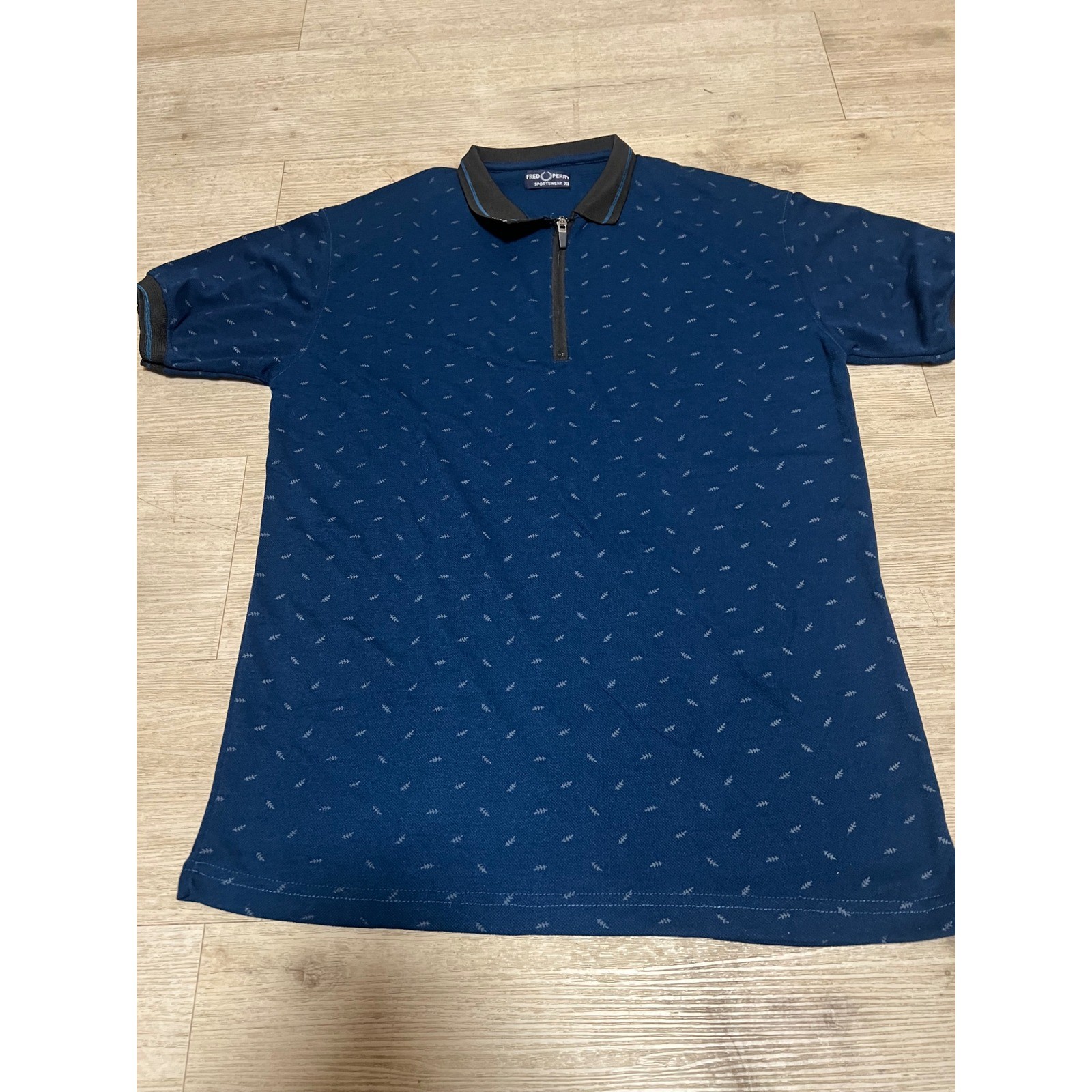 Fred Perry Mens Vintage Blue All Over Print Zip Polo Shirt XL Punk Oi! GBH