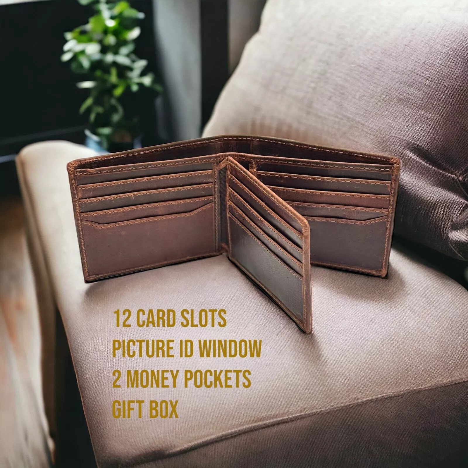 RFID Blocking Brown Vintage Leather Men’s Bifold Center Flap Wallet