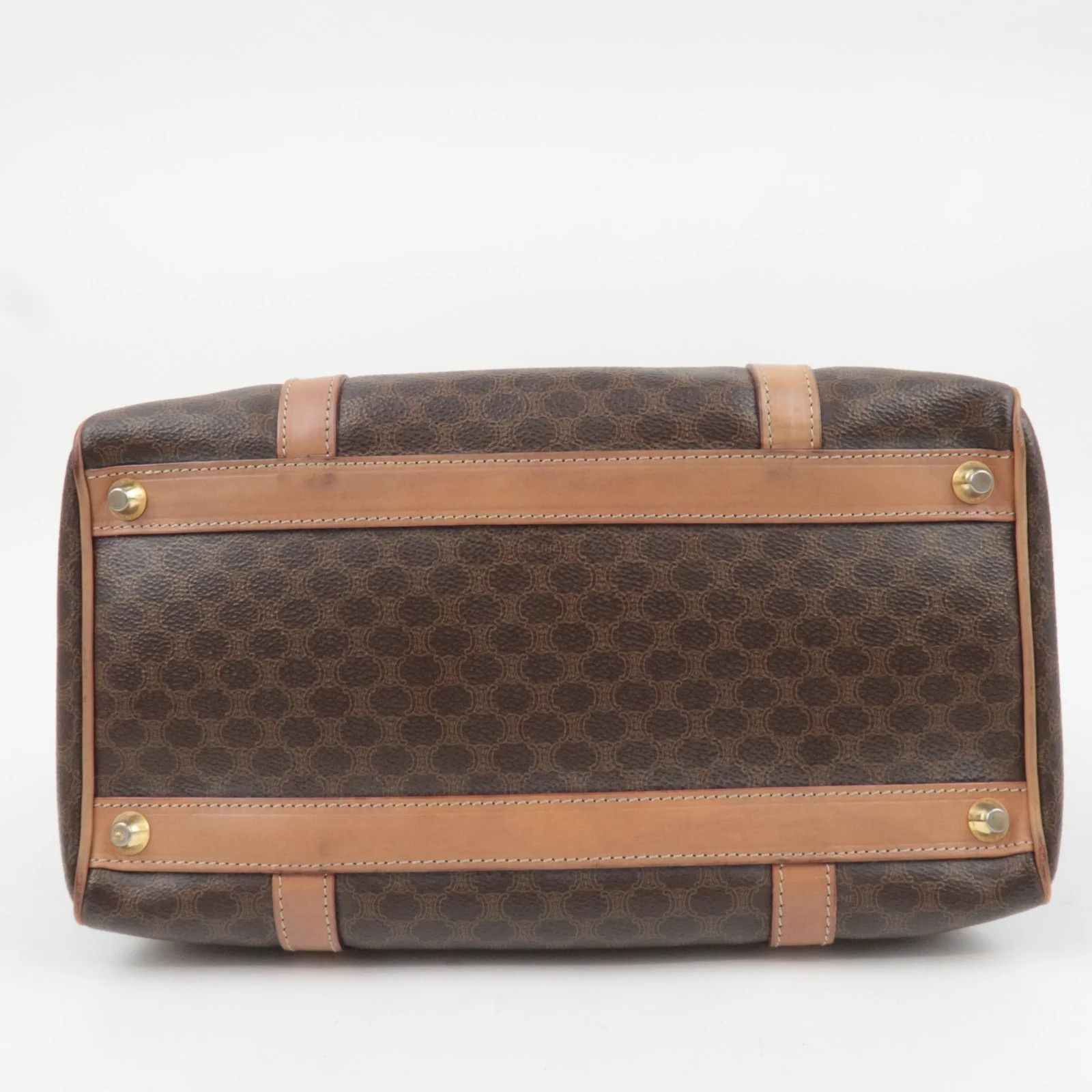 CELINE Macadam PVC Leather Handbag Brown Gold HDW Authentic