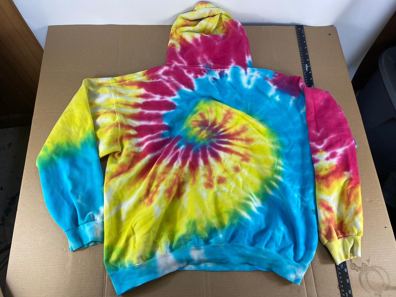 Vintage 80s 90s Tie Dye Hoody Hoodie Sweatshirt Route 66 Distressed Motorcycle