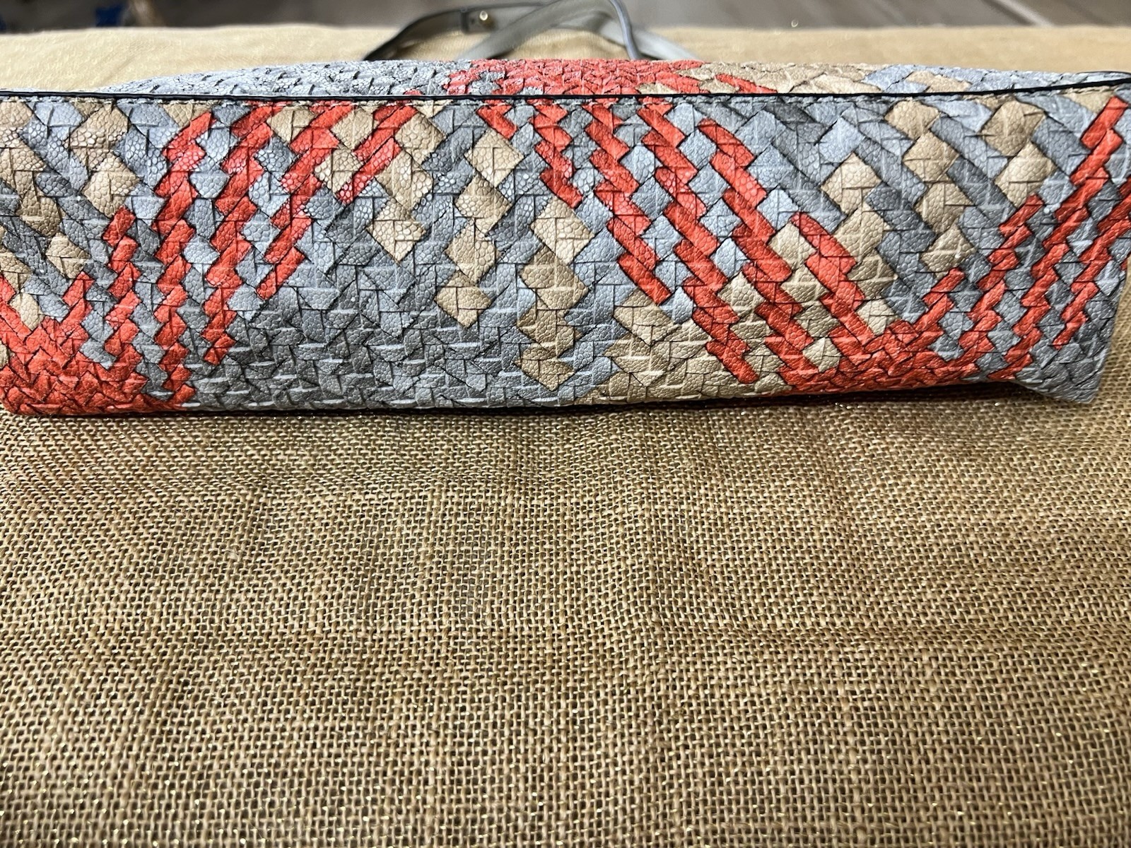 Woven Plaid Pattern Clutch Shoulder Bag with Turn-Lock Closure