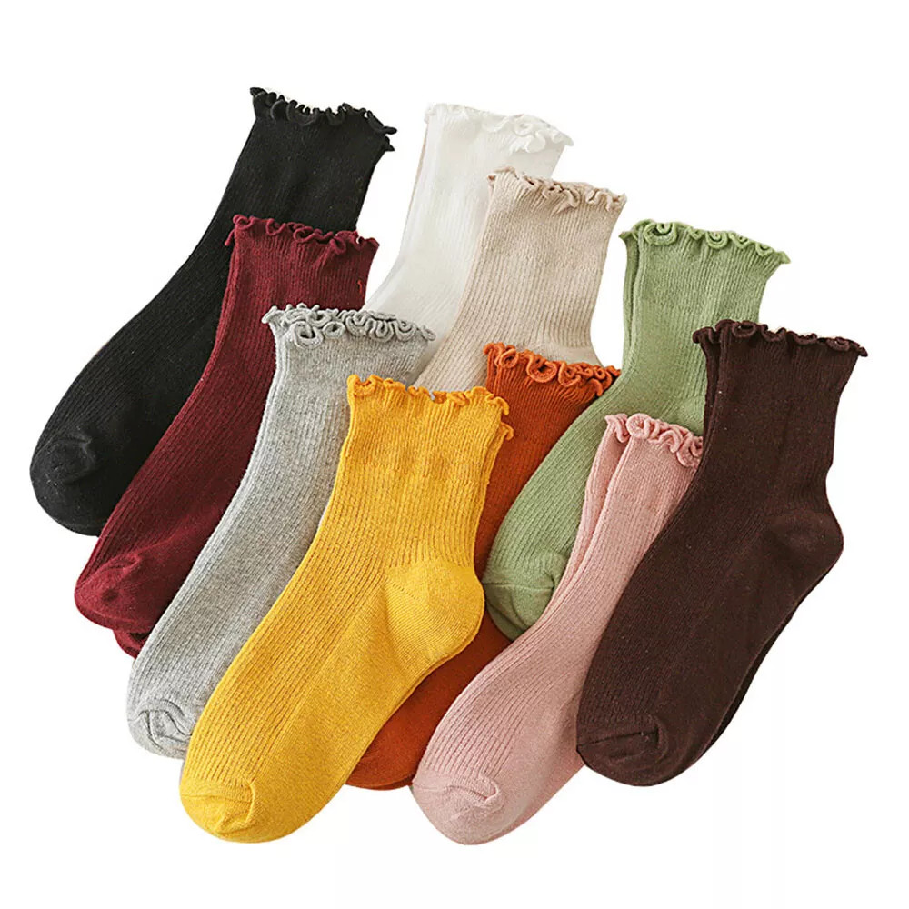 6× Cotton Ruffled Socks Ankle Socks Knitted Soft Ruffled Casual Women’s Sock USA