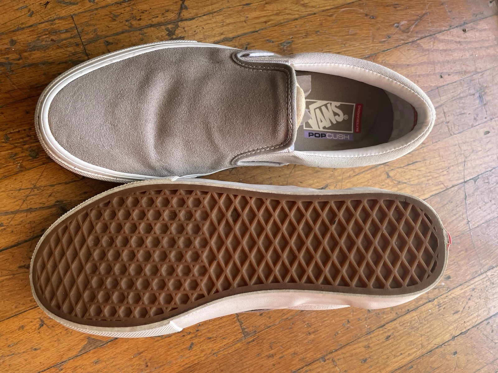 VANS PopCush Men’s US 10 Gray White Suede Slip-On Casual Shoes Rubber Sole
